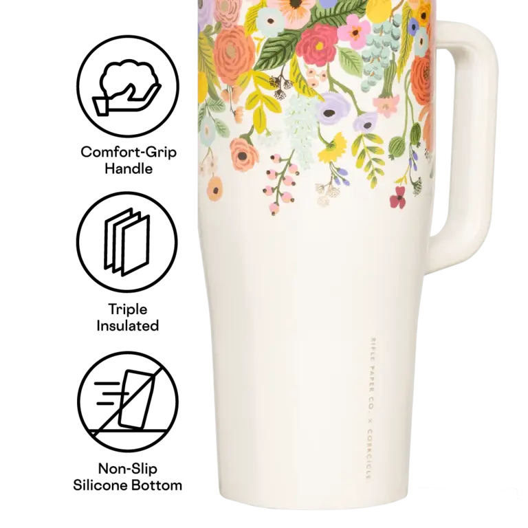 CORKCICLE GOBELET AVEC PAILLE ISOTHERME X RIFLE PAPER - 22 OZ - GARDEN PARTY