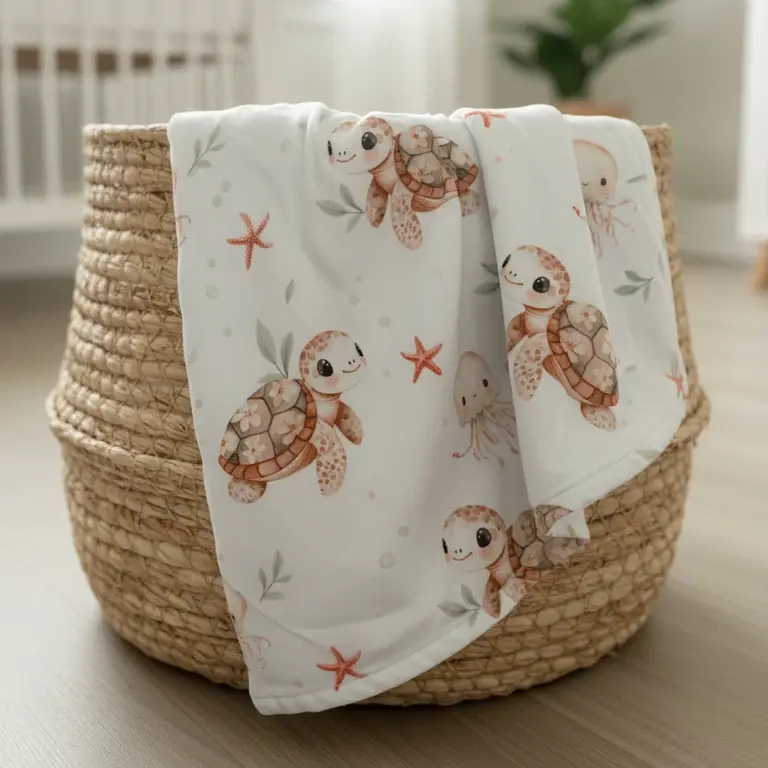 CRÉATION JADE COUVERTURE EN MINKY - TATIANA TORTUE