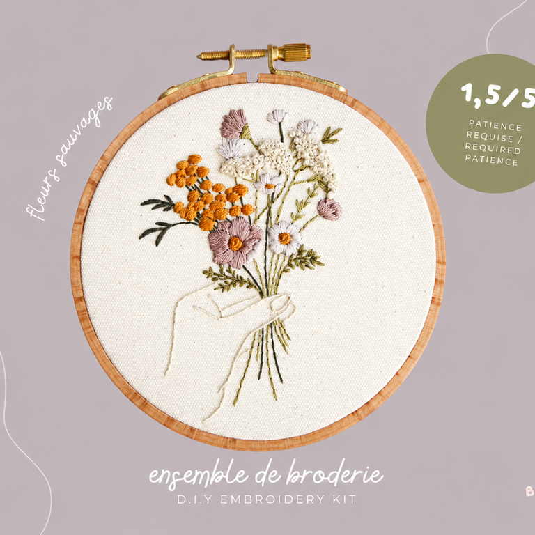 BRODÉ SERRÉ ENSEMBLE DE BRODERIE - FLEURS SAUVAGES NEUTRE