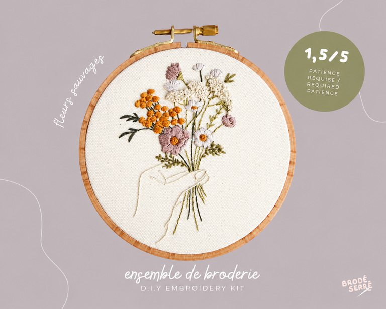 BRODÉ SERRÉ ENSEMBLE DE BRODERIE - FLEURS SAUVAGES NEUTRE