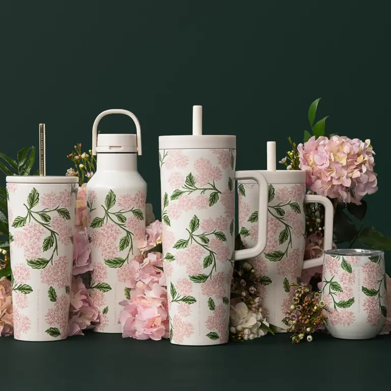 CORKCICLE GOBELET AVEC PAILLE ISOTHERME X RIFLE PAPER - 22 OZ - PINK HYDRANGEA