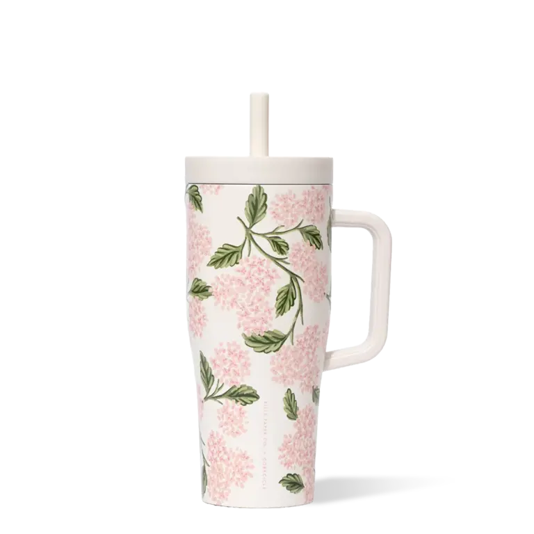 CORKCICLE GOBELET AVEC PAILLE ISOTHERME X RIFLE PAPER - 22 OZ - PINK HYDRANGEA