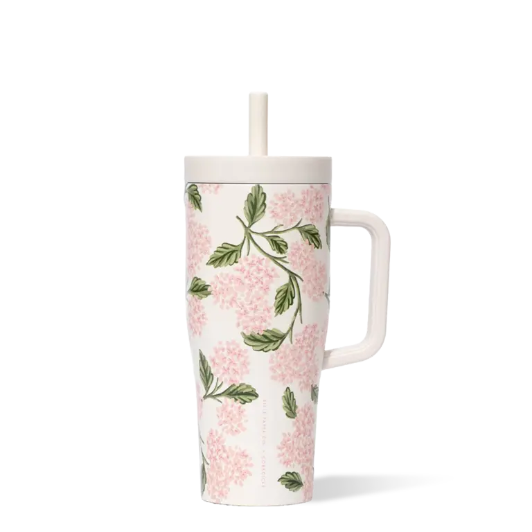 CORKCICLE GOBELET AVEC PAILLE ISOTHERME X RIFLE PAPER - 22 OZ - PINK HYDRANGEA