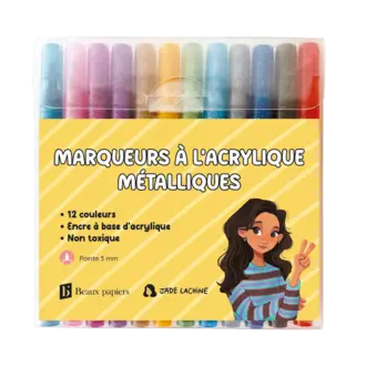 JADE LACHINE ENSEMBLE DE 12 MARQUEURS À L'ACRYLIQUE MÉTALLIQUES