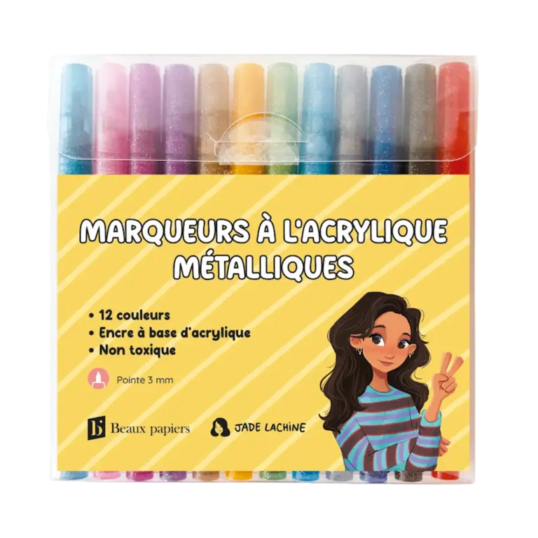 JADE LACHINE ENSEMBLE DE 12 MARQUEURS À L'ACRYLIQUE MÉTALLIQUES