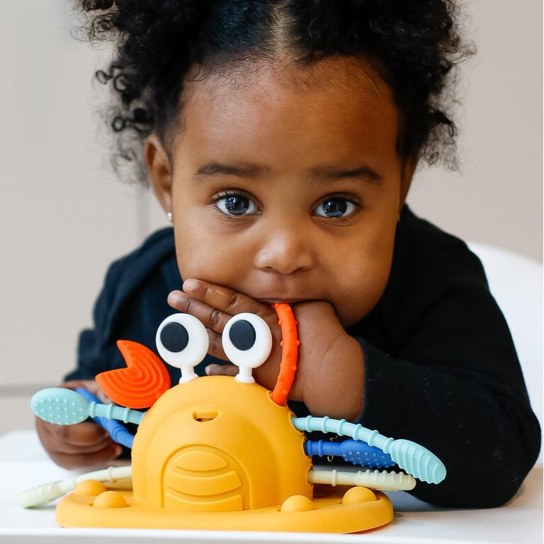 JOUET À VENTOUSE MULTISENSORIEL EN SILICONE - CRABE
