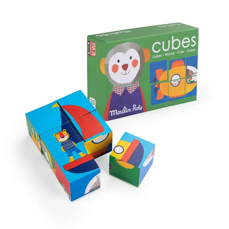 MOULIN ROTY 6 WOODEN CUBE PUZZLE - POPIPOP