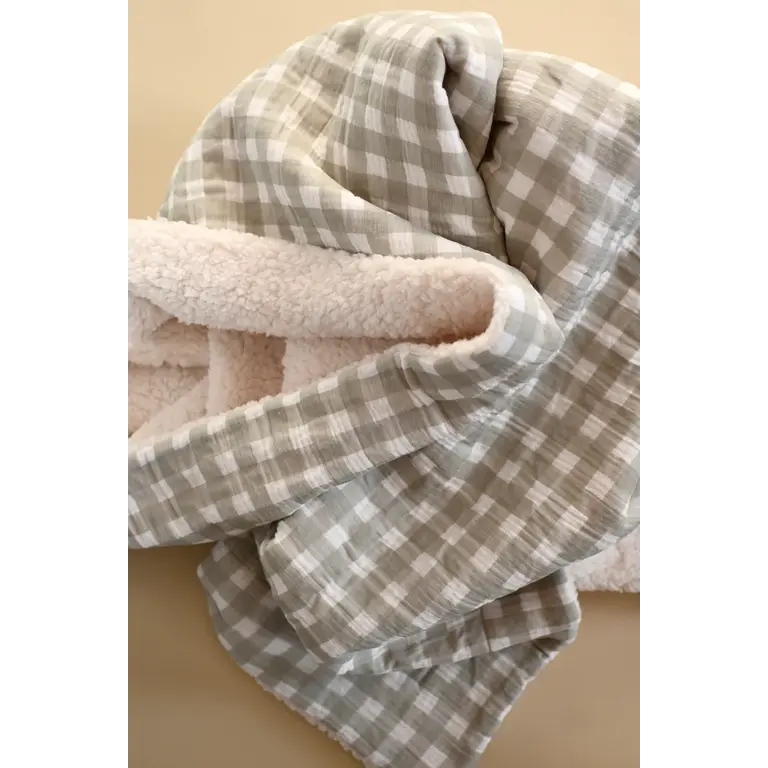 MINIKA Copy of MINIKA - COUVERTURE MOUSSELINE ET SHERPA -  STRIPE BEIGE