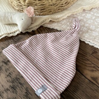 BALUCHON NEW BABY HAT - NEWBORN (0-3 MONTHS) STRIPED COTTON - DUSTY PINK 2035