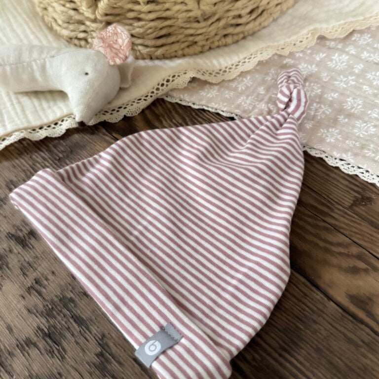 BALUCHON BONNET NOUVEAU - NÉ (0-3 MOIS ) EN COTON RAYÉ - VIEUX ROSE 2035