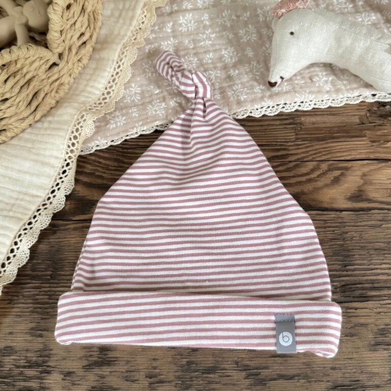 BALUCHON BONNET NOUVEAU - NÉ (0-3 MOIS ) EN COTON RAYÉ - VIEUX ROSE 2035