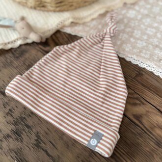 BALUCHON NEW BABY HAT - NEWBORN (0-3 MONTHS) STRIPED COTTON - CINNAMON 2036