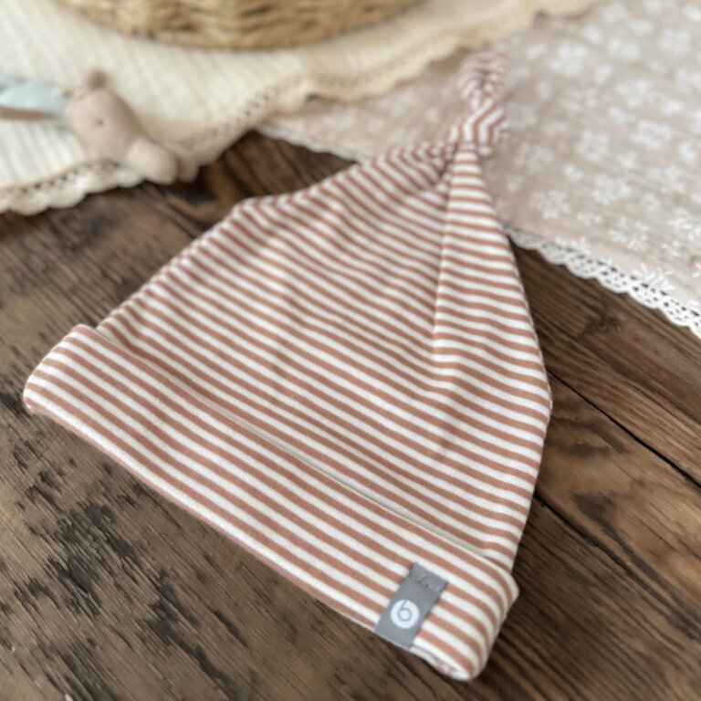 BALUCHON NEW BABY HAT - NEWBORN (0-3 MONTHS) STRIPED COTTON - CINNAMON 2036