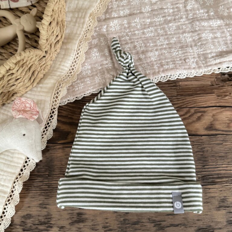 BALUCHON NEW BABY HAT - NEWBORN (0-3 MONTHS) STRIPED COTTON - KHAKI 2034