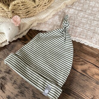BALUCHON NEW BABY HAT - NEWBORN (0-3 MONTHS) STRIPED COTTON - KHAKI 2034