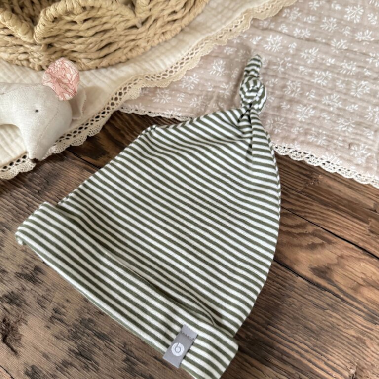 BALUCHON NEW BABY HAT - NEWBORN (0-3 MONTHS) STRIPED COTTON - KHAKI 2034