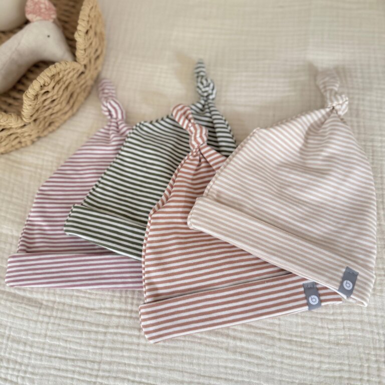 BALUCHON NEW BABY HAT - NEWBORN (0-3 MONTHS) STRIPED COTTON - KHAKI 2034
