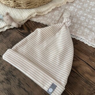 BALUCHON BONNET NOUVEAU - NÉ (0-3 MOIS) EN COTON RAYÉ - BEIGE 2033