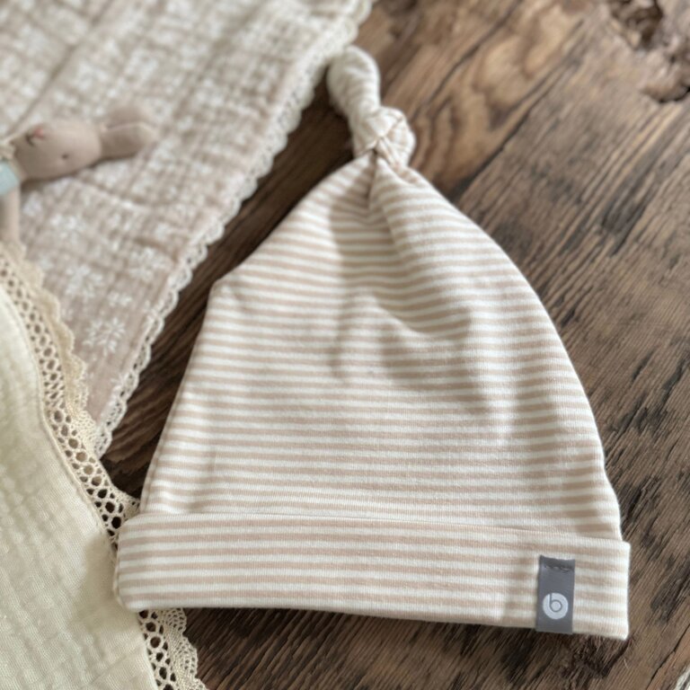 BALUCHON NEW BABY HAT - NEWBORN (0-3 MONTHS) STRIPED COTTON - BEIGE 2033