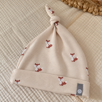 BALUCHON BONNET NOUVEAU-NÉ (0-3 MOIS) EN COTON - MOTIF DE RENARD 1883