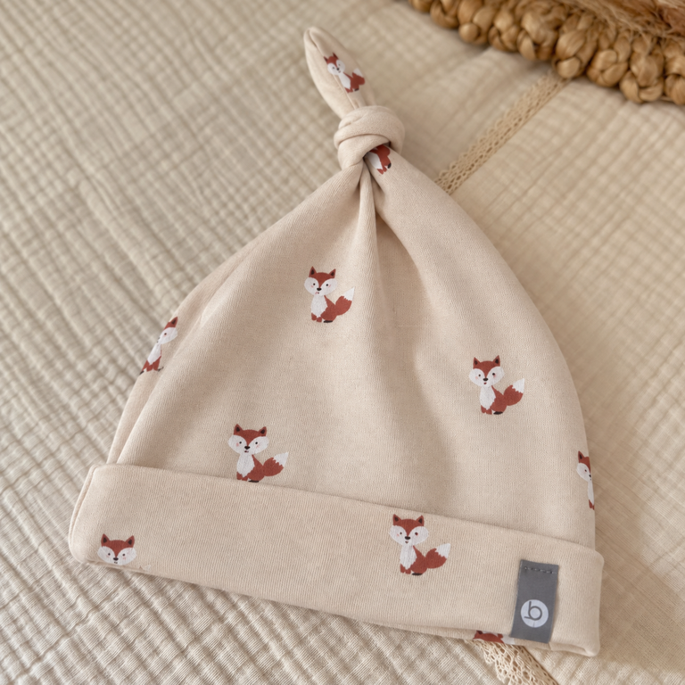 BALUCHON BONNET NOUVEAU-NÉ (0-3 MOIS) EN COTON - MOTIF DE RENARD 1883
