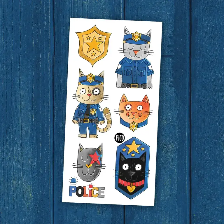 PICO TATOO TATOUAGES TEMPORAIRES -  PIXEL LE CHAT POLICIER