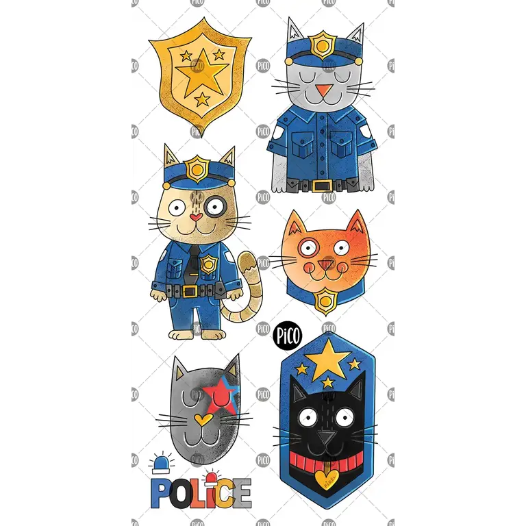 PICO TATOO TATOUAGES TEMPORAIRES -  PIXEL LE CHAT POLICIER