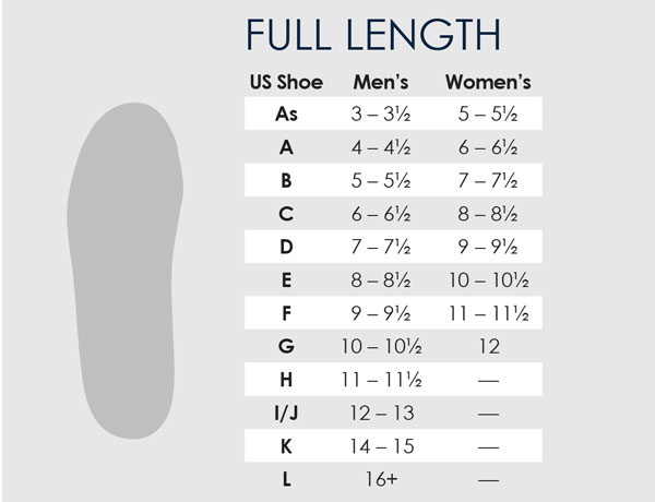 Powerstep Size Chart