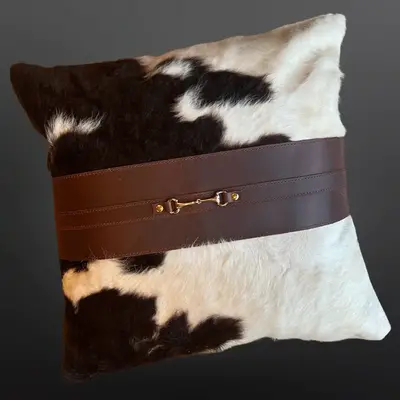 Cowhide Snaffle Bit Equestrian Pillow Cover 18” - Oakbark Oakbark Oily Assorted w/ Insert