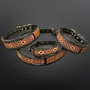 Equipage Imports Butterfly Western Tooled Leather Desert Beaded Dog Collar Large