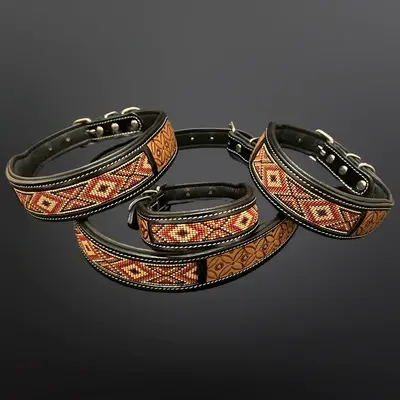 Equipage Imports Butterfly Western Tooled Leather Desert Beaded Dog Collar Large