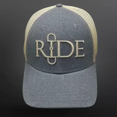 Equestrian RIDE Baseball Cap Puff Embroidery - White Gray