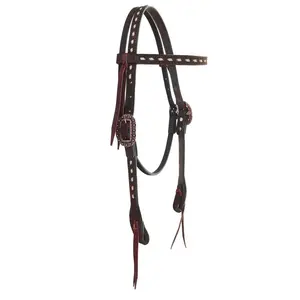 Double J Headstall Brown Rough Out - Cream Buck Stitching - Brown Stitching - Copper Berry Buckles