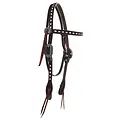 Double J Headstall Brown Rough Out - Cream Buck Stitch, White Stitching & Silver Berry Conchos