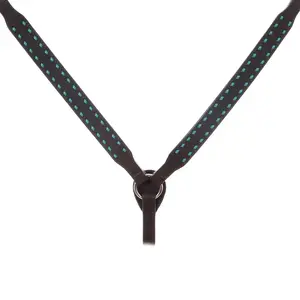 Double J Double J Breast Collar - Brown Rough Out - No Tooling - Heavy Oil - Turq. Buck Stitching - No Conchos