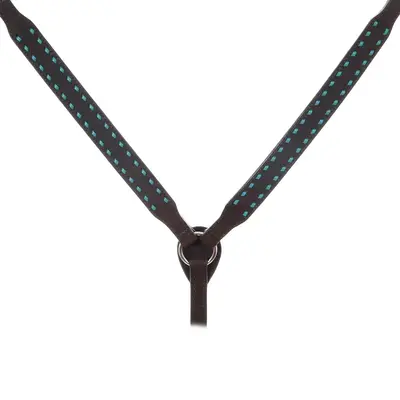 Double J Double J Breast Collar - Brown Rough Out - No Tooling - Heavy Oil - Turq. Buck Stitching - No Conchos