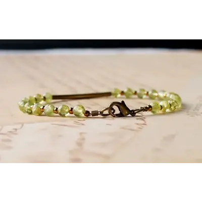 Natural Peridot Beads and Bronze Bar Bracelet