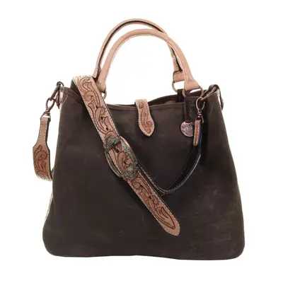 Double J CVT02 - Brown Canvas Tooled Tote