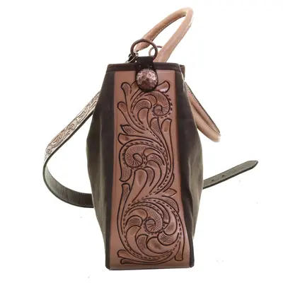 Double J CVT02 - Brown Canvas Tooled Tote