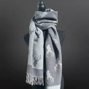 Equipage Imports EPI Deer Hunting Stag Head Winter Scarf LA CHASSE - Fringe