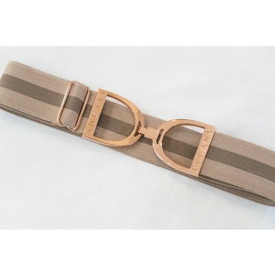 Hutson x Ellany Ellany Taupe Stripes - 1.5” Rose Gold Stirrup Elastic Belt