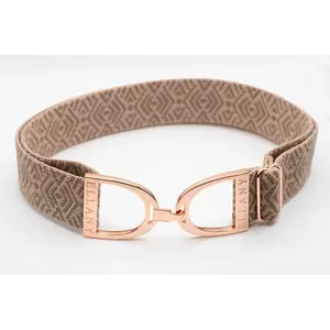 Hutson x Ellany Ellany Taupe Tribal - 1.5" Rose Gold Stirrup Elastic Belt