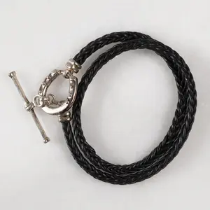 Urban Equestrian Urban Equestrian - Roundup - Braided Leather Horseshoe Bracelet - Black/Silver