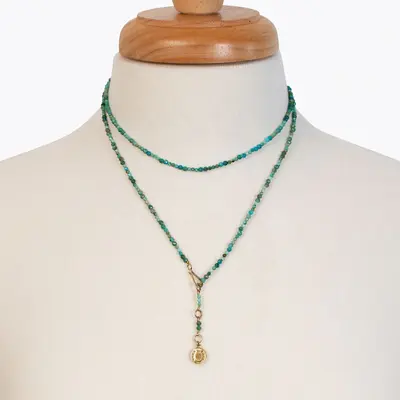 Urban Equestrian Urban Equestrian - Aurora - Turquoise & Gold Horseshoe Coin Strand Necklace