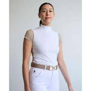 70 Degrees 70° Mesh Show Shirt Mock Neck w/ Lace Sleeve