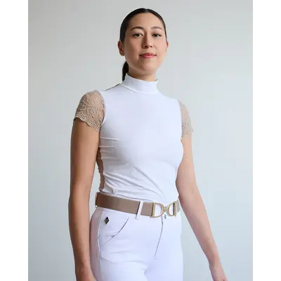 70 Degrees 70° Mesh Show Shirt Mock Neck w/ Lace Sleeve