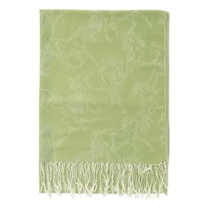 AWST int'l AWST Int’l Lila Linear Horses Pashmina Scarf - Olive