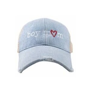 KatyDid KatyDid - Boy Mom (Red Heart) Denim Trucker Hat - Denim Blue