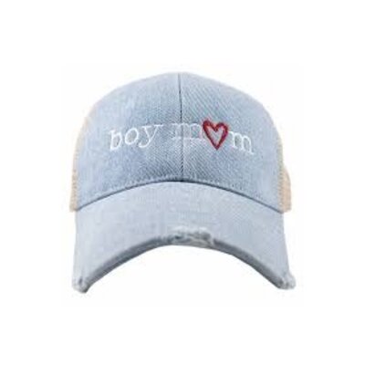 KatyDid KatyDid - Boy Mom (Red Heart) Denim Trucker Hat - Denim Blue