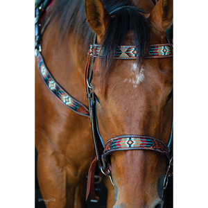Circle Y Circle Y South West Beaded Browband Headstall Beaded-Rd,Blk and White